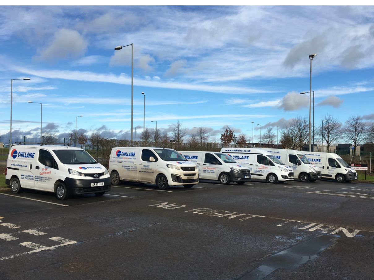 Multiple Chillaire vans parked in parking lot