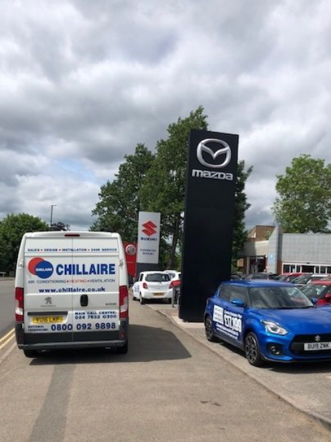 Chillaire van outside Mazda dealership