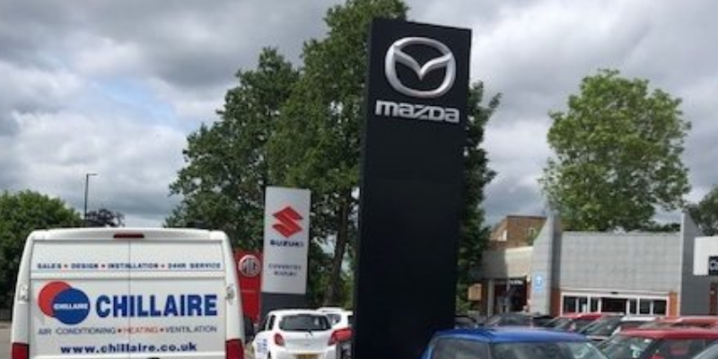 Chillaire van outside Mazda dealership
