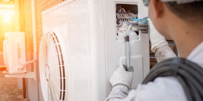 Engineer repairing a heat pump system