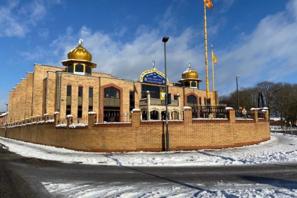 Snowy Sikh temple in Derby