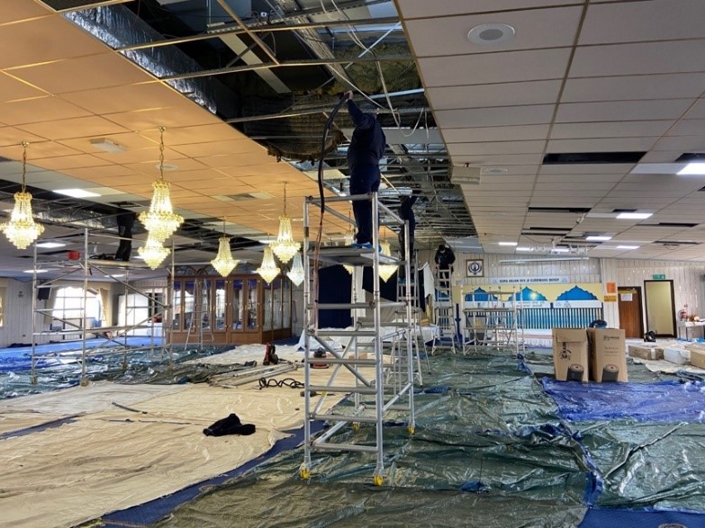 Inside temple during renovation