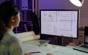 Architectural design on computer screen