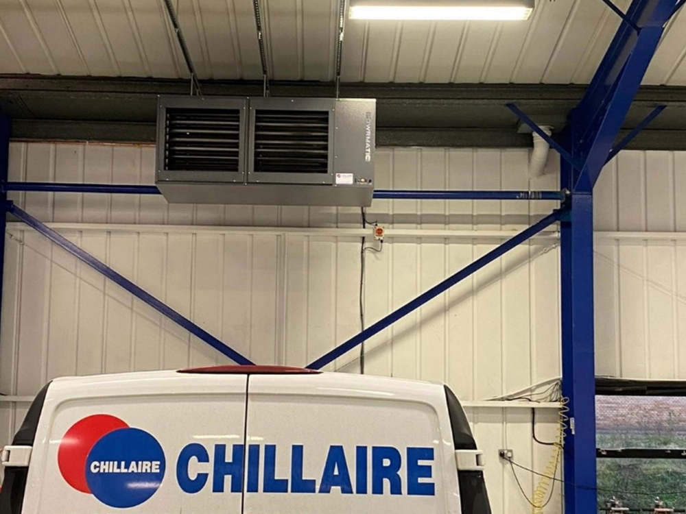 Chillaire van parked in warehouse with air above