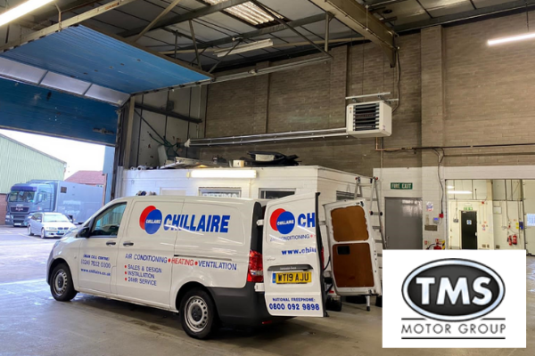 Chillaire van parked inside warehouse with air conditioning system